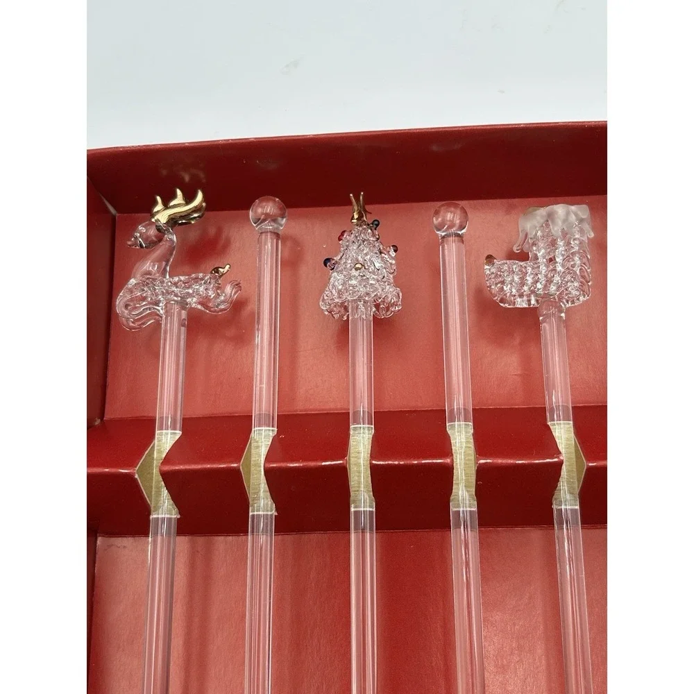 Vintage‎ Christmas Glass Swizzle Sticks Boston Warehouse Set of (6) 2002